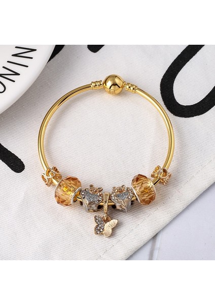 21CM Tarzı No.4 Boyutu Baopon Altın Renk Kalp Boncuk Charm Bilezikler Kelebek Kolye ile Kadınlar Takı Için Bilezik ve Bilezikler Uyar (Yurt Dışından) modelleri