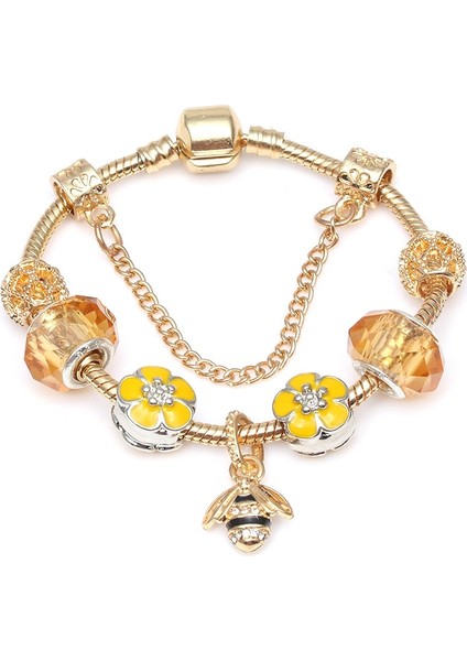 16CM Tarzı GD019 Togory Otantik Altın Renk Arılar Dangles Charm Bilezik Beyaz Kristal Boncuklar Güzel Bilezik Kadınlar Çocuklar Için Doğum Günü Hediyeleri (Yurt Dışından)