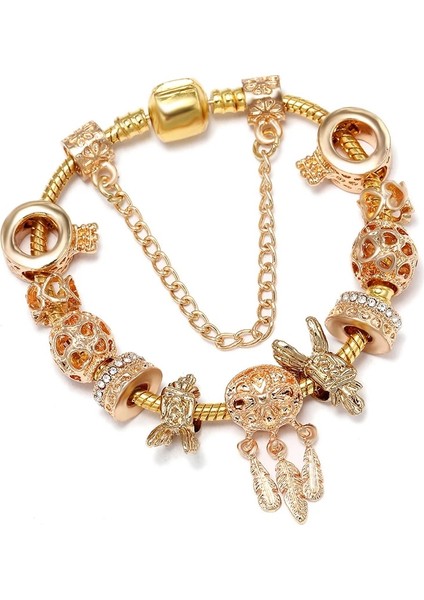 19CM Tarzı GD032 Togory Otantik Altın Renk Arılar Dangles Charm Bilezik Beyaz Kristal Boncuklar Güzel Bilezik Kadınlar Çocuklar Için Doğum Günü Hediyeleri (Yurt Dışından)