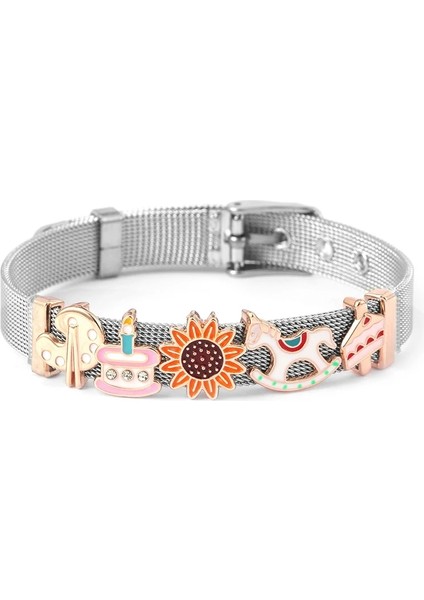 GV036 Gül Altın Renk Paslanmaz Çelik Hasır Bilezik Kristal Kalp Charm Bilezik Bileklik Kadın Takı Hediyeler Için (Yurt Dışından)
