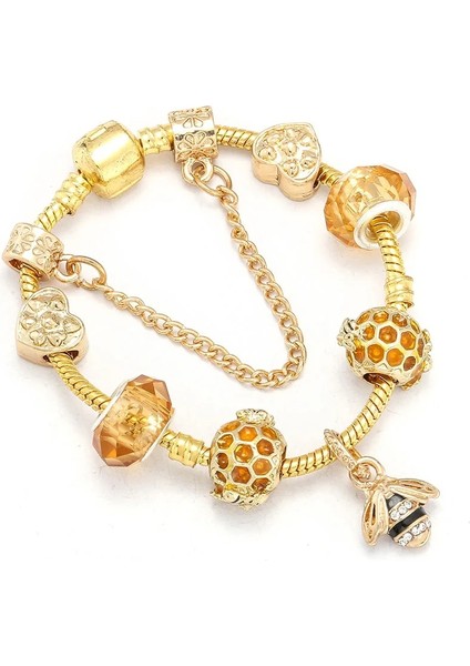 21CM Tarzı GD018 Togory Otantik Altın Renk Arılar Dangles Charm Bilezik Beyaz Kristal Boncuklar Güzel Bilezik Kadınlar Çocuklar Için Doğum Günü Hediyeleri (Yurt Dışından)