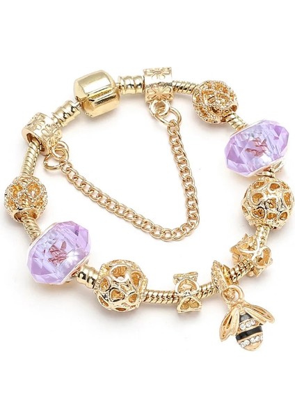 18CM Tarzı GD017 Togory Otantik Altın Renk Arılar Dangles Charm Bilezik Beyaz Kristal Boncuklar Güzel Bilezik Kadınlar Çocuklar Için Doğum Günü Hediyeleri (Yurt Dışından)