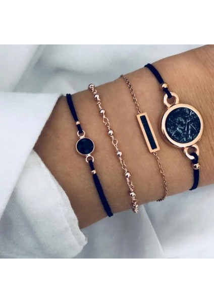 SL0016 Moda Yeni Bohemian Siyah Halat Zincir Bilezik Seti Kadınlar Için Uçak Kabuk Ay Kalp Kristal Charm Bileklik Boho Takı Seti (Yurt Dışından) fırsatları