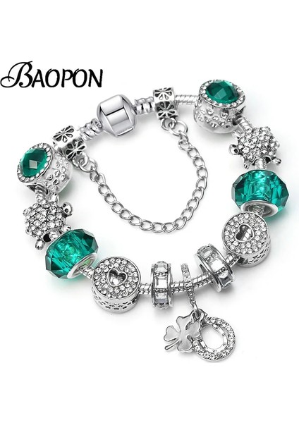 21CM Tarzı No.2 Boyutu Baopon Ay ve Yıldız Gümüş Kaplama Charm Bilezikler Mavi Kristal Boncuklu Kadınlar Takı Için Güzel Bilezikler Uyar (Yurt Dışından)