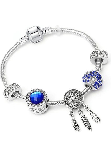18CM Tarzı No.31 Boyutu Baopon Ay ve Yıldız Gümüş Kaplama Charm Bilezikler Mavi Kristal Boncuklu Kadınlar Takı Için Güzel Bilezikler Uyar (Yurt Dışından)