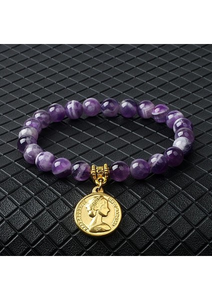 19CM-7.5INÇ Tarzı No.2 Boyutu Elizabeth Kraliçe Charm Bilezikler Kadınlar Için Paslanmaz Çelik Elizabeth Iı Sikke Kolye Bilezik Doğa Taş Çift Takı Pulsera (Yurt Dışından)