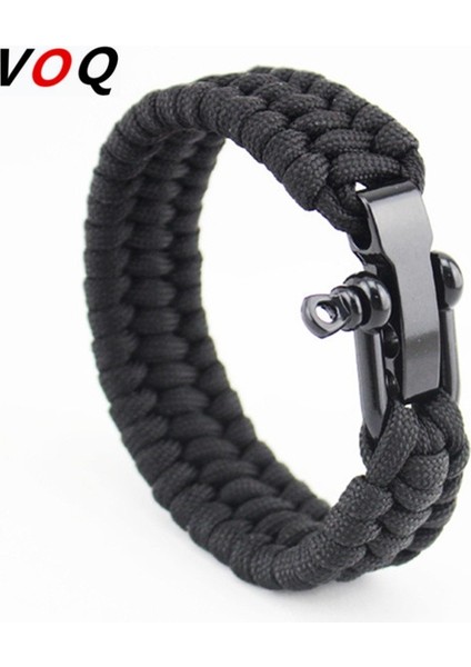 23CM Tarzı U02 Açık Kamp Paracord Survival Örgülü Halat Bilezik Erkekler Siyah Paslanmaz Çelik Ayarlanabilir Toka Pulsera Hombre (Yurt Dışından)
