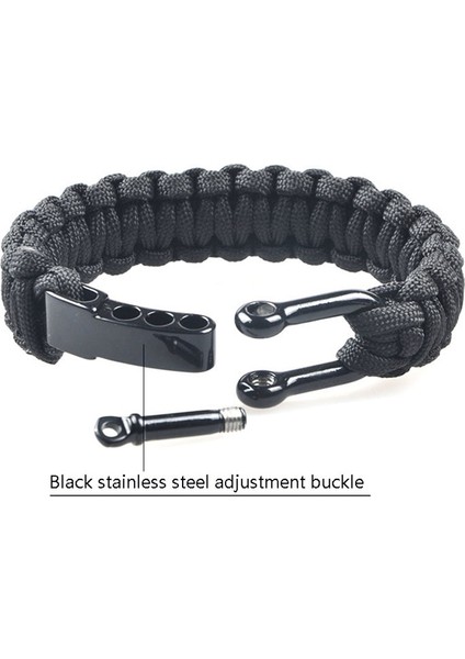 23CM Tarzı U02 Açık Kamp Paracord Survival Örgülü Halat Bilezik Erkekler Siyah Paslanmaz Çelik Ayarlanabilir Toka Pulsera Hombre (Yurt Dışından)