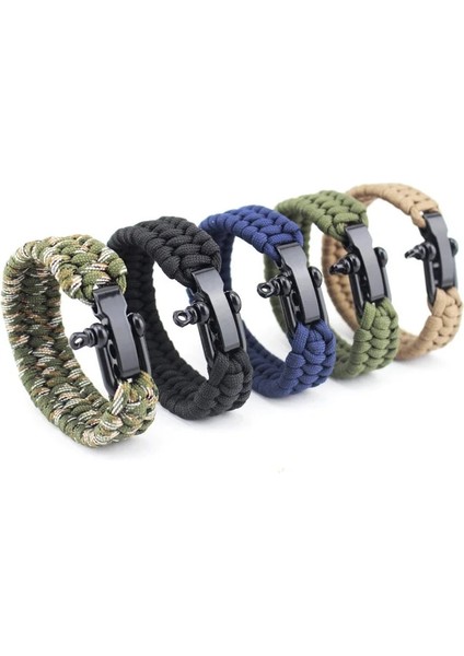 23CM Tarzı U02 Açık Kamp Paracord Survival Örgülü Halat Bilezik Erkekler Siyah Paslanmaz Çelik Ayarlanabilir Toka Pulsera Hombre (Yurt Dışından)