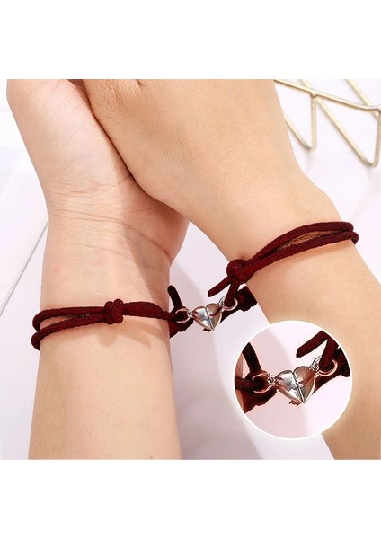 No.10 Boyutu Et Severler Kalp Çift Manyetik Mesafe Bilezik Minimalist Eşleşen Dostluk Bilezik Halat Örgülü Kiti Lover Takı (Yurt Dışından) fiyatları