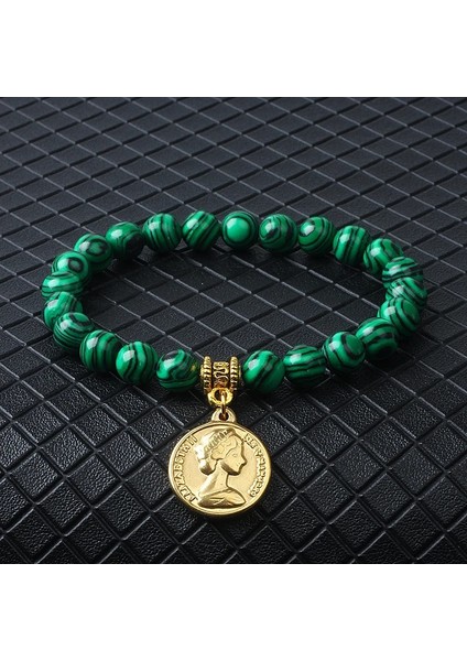 17CM-6.7INÇ Tarzı No.13 Boyutu Elizabeth Kraliçe Charm Bilezikler Kadınlar Için Paslanmaz Çelik Elizabeth Iı Sikke Kolye Bilezik Doğa Taş Çift Takı Pulsera (Yurt Dışından)