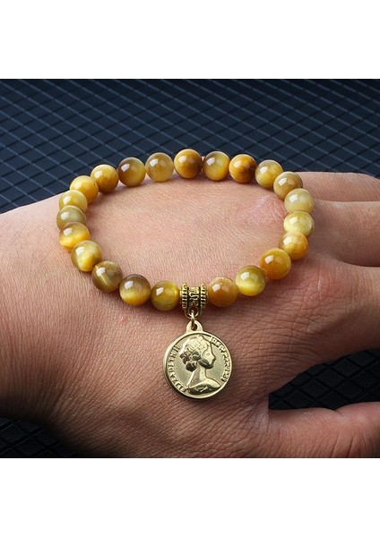 17CM-6.7INÇ Tarzı No.13 Boyutu Elizabeth Kraliçe Charm Bilezikler Kadınlar Için Paslanmaz Çelik Elizabeth Iı Sikke Kolye Bilezik Doğa Taş Çift Takı Pulsera (Yurt Dışından) modelleri