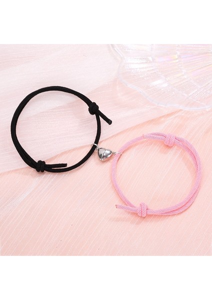 No.7 Boyutu Et Severler Kalp Çift Manyetik Mesafe Bilezik Minimalist Eşleşen Dostluk Bilezik Halat Örgülü Kiti Lover Takı (Yurt Dışından)