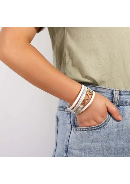 Beyaz Allyes Charm Hollow Kalp Bilezikler Kadınlar Için Trend Kristal Boncuklu Çok Katmanlı Wrap Deri Bileklik ve Bilezikler Takı Hediyeler (Yurt Dışından) modelleri