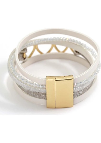 Beyaz Allyes Charm Hollow Kalp Bilezikler Kadınlar Için Trend Kristal Boncuklu Çok Katmanlı Wrap Deri Bileklik ve Bilezikler Takı Hediyeler (Yurt Dışından) fırsatları
