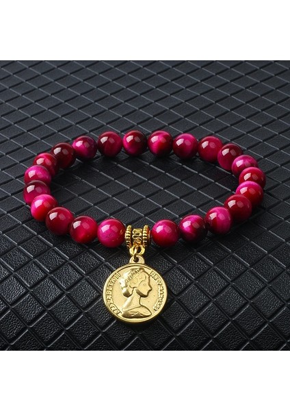 19CM-7.5INÇ Tarzı No.29 Boyutu Elizabeth Kraliçe Charm Bilezikler Kadınlar Için Paslanmaz Çelik Elizabeth Iı Sikke Kolye Bilezik Doğa Taş Çift Takı Pulsera (Yurt Dışından)