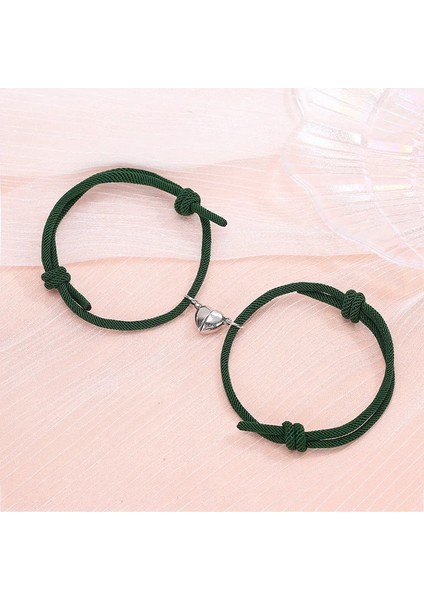 No.5 Boyutu Et Severler Kalp Çift Manyetik Mesafe Bilezik Minimalist Eşleşen Dostluk Bilezik Halat Örgülü Kiti Lover Takı (Yurt Dışından)