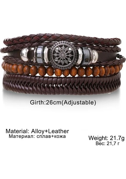 No.10 Boyutu Vintage Stil 4 Takım Örgülü Wrap Deri Bilezik Erkekler Için Hayat Ağacı Dümen Charm Ahşap Boncuklar Etnik Tribal Bileklik Halat (Yurt Dışından) modelleri