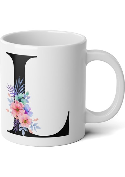 Kişiselleştirilebilir L Harfli Baskılı Premium Porselen Kupa Bardak