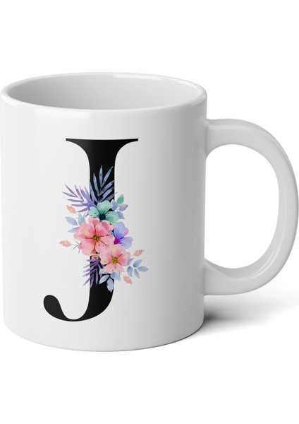 Kişiselleştirilebilir J Harfli Baskılı Premium Porselen Kupa Bardak