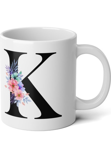 Kişiselleştirilebilir K Harfli Baskılı Premium Porselen Kupa Bardak