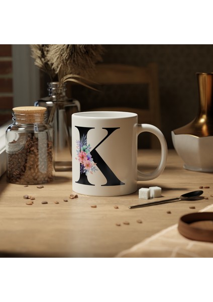 Kişiselleştirilebilir K Harfli Baskılı Premium Porselen Kupa Bardak fiyatları