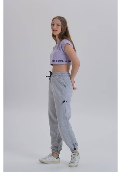 Lila Kadın Yan Baskı Detay Crop T-Shirt fırsatları