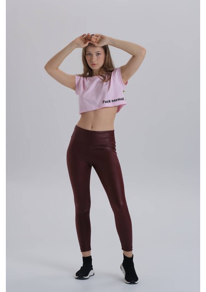 Pembe Kadın Yan Baskı Detay Crop T-Shirt fırsatları