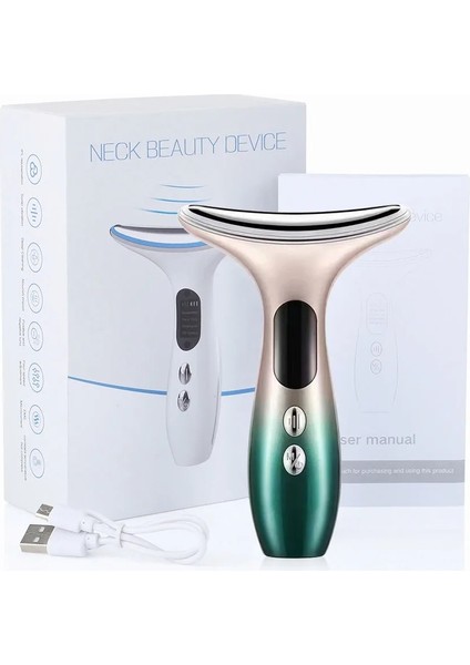 Renkli Stil Boyun Güzellik Cihazı Çift Boyun Çizgileri Sökücü Mikro Akım Isı 3 Renkli LED Foton Terapisi Cilt Gençleştirme Yüz Germe (Yurt Dışından)