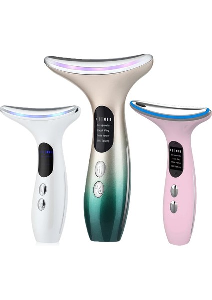 Renkli Stil Boyun Güzellik Cihazı Çift Boyun Çizgileri Sökücü Mikro Akım Isı 3 Renkli LED Foton Terapisi Cilt Gençleştirme Yüz Germe (Yurt Dışından) fırsatları