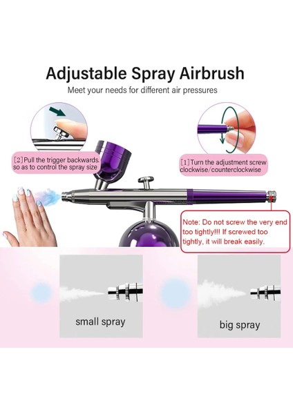 Mor Tarzı Airbrush Taşınabilir Hava Fırçası Kompresör Kiti ile Mini Nano Püskürtme Tabancası Oksijen Enjektör Tırnak Sanat Manikür Makyaj Boya Dövme (Yurt Dışından) modelleri