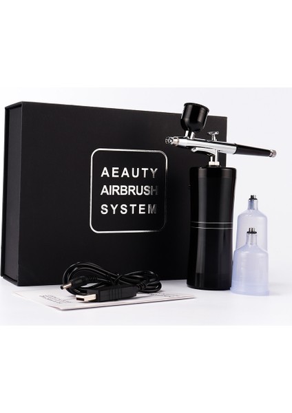 Siyah Stil Şarj Edilebilir Airbrush Kompresör Seti Hava Fırçası Püskürtme Tabancası Su Oksijen Derin Hydrofacial Makinesi Nail Art Dövme Kek Makyaj (Yurt Dışından)