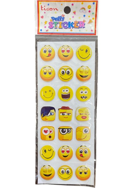 Puffy Stıcker Emojili Gülen Yüz 20 'li Paket