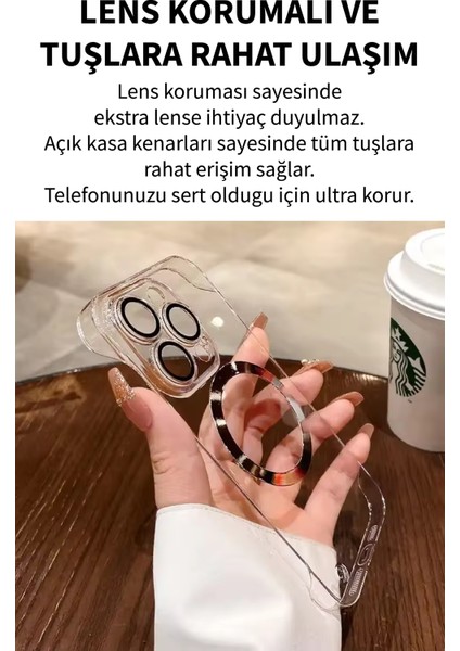 IPhone 13 Pro Max Ultra Ince Şeffaf Çerçevesiz Lens Korumalı Magsafe Şarj Destekli Umper Sert Kılıf;