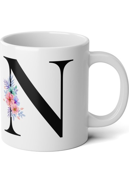 Kişiselleştirilebilir N Harfli Baskılı Premium Porselen Kupa Bardak