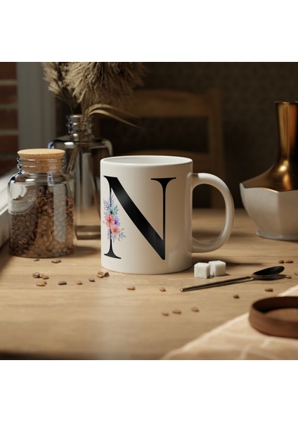 Kişiselleştirilebilir N Harfli Baskılı Premium Porselen Kupa Bardak fiyatları