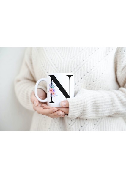 Kişiselleştirilebilir N Harfli Baskılı Premium Porselen Kupa Bardak modelleri