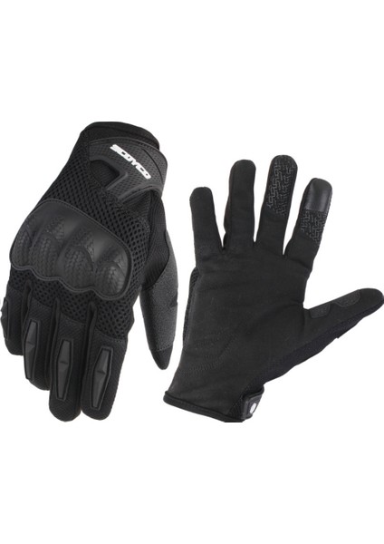 Motosiklet Yazlık Eldiven Darbe Emici Koruma Fileli Mesh Kumaş Tel Dokunmatik Motor Eldiveni Black