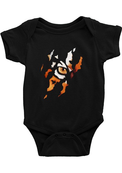 Kaplan Gözü Siyah Unisex Bebek Body - Zıbın
