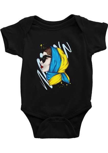 Ukrayna Tarzı Siyah Unisex Bebek Body - Zıbın