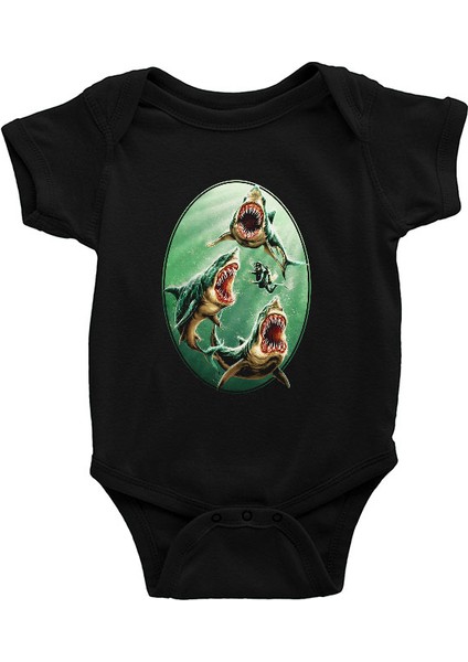 Köpekbalığı Siyah Unisex Bebek Body - Zıbın