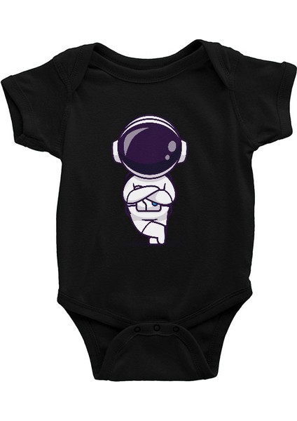 Sıkılmış Astronot Siyah Unisex Bebek Body - Zıbın