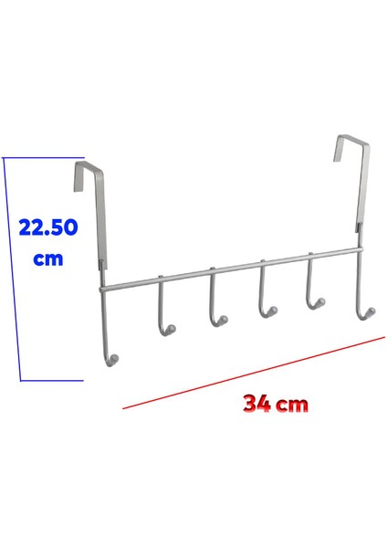 Ahşap Kapı Arkası Askılık Elbise Havlu Asma Askı Metal 6'lı Tekli Banyo Lavabo Sağlam Aparat Gri