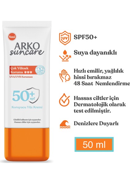 Suncare SPF50+ Çok Yüksek Korumalı Yüz Güneş Kremi 50 ml