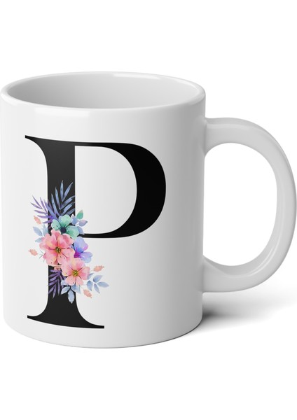 Kişiselleştirilebilir P Harfli Baskılı Premium Porselen Kupa Bardak