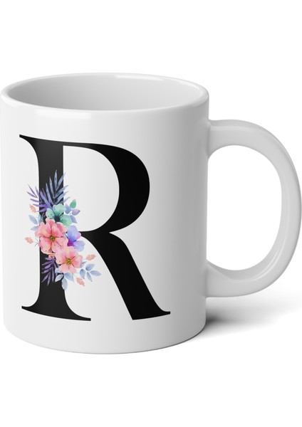 Kişiselleştirilebilir R Harfli Baskılı Premium Porselen Kupa Bardak