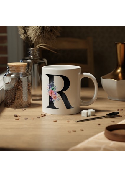 Kişiselleştirilebilir R Harfli Baskılı Premium Porselen Kupa Bardak modelleri
