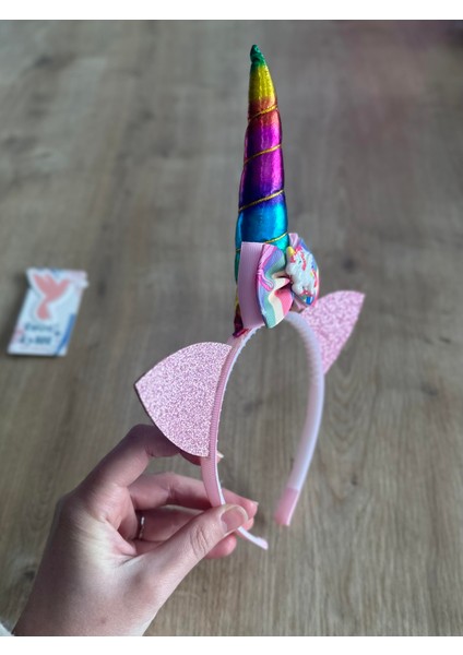 Buse & Eylül Bebe Pembe Unicorn Kulaklı Kız Çocuk Tacı