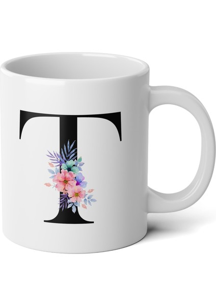 Kişiselleştirilebilir T Harfli Baskılı Premium Porselen Kupa Bardak