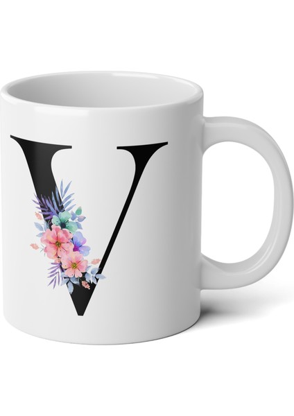 Kişiselleştirilebilir V Harfli Baskılı Premium Porselen Kupa Bardak